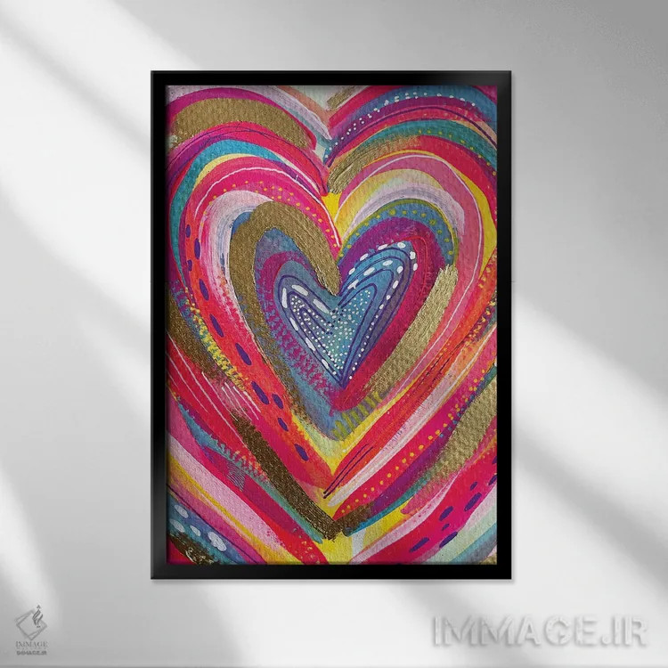 تابلو دکوراتیو قلب پرتوافشان III اثر اتاوی - نمای قابدار مشکی