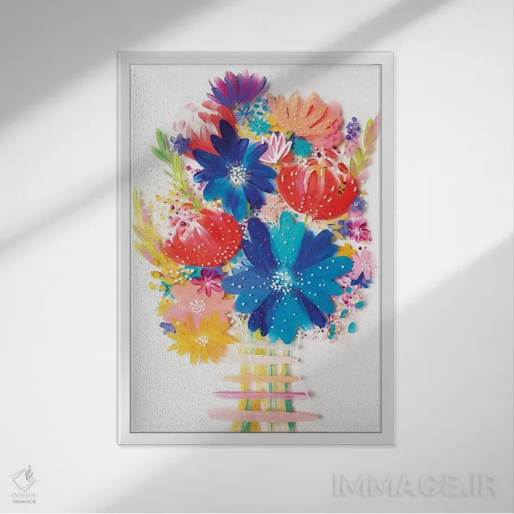 تابلو دکوراتیو دسته گل سوم اثر اتاوی - نمای قابدار سفید