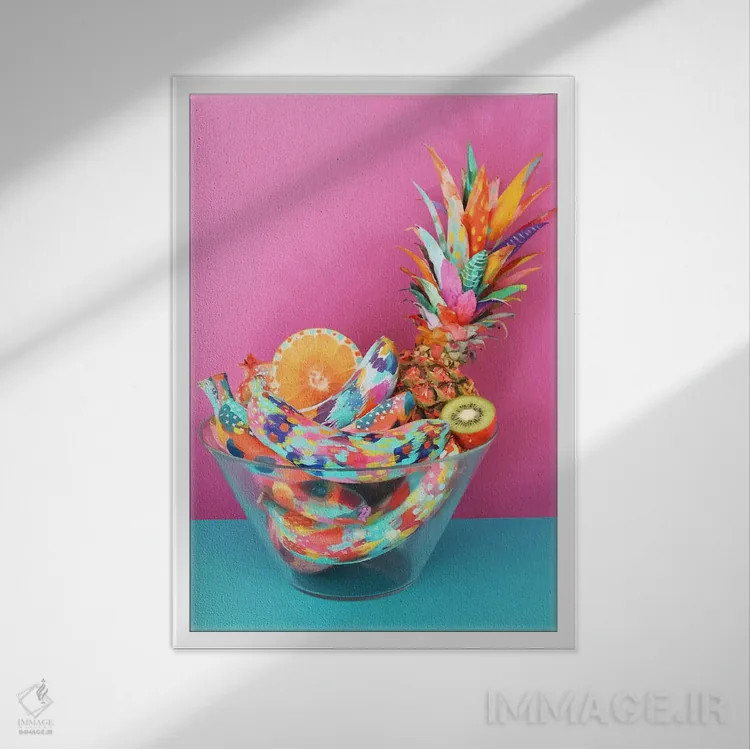 تابلو دکوراتیو کاسه میوه اثر اتاوی - نمای قابدار سفید