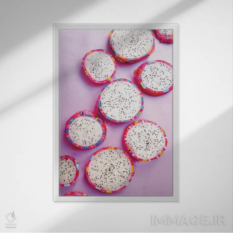 تابلو مینیمال میوه اژدها اثر اتاوی - نمای قابدار سفید