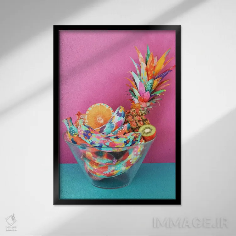 تابلو دکوراتیو کاسه میوه اثر اتاوی - نمای قابدار مشکی