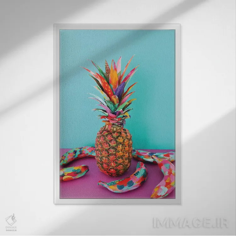 تابلو دکوراتیو آناناس و موز اثر اتاوی - نمای قابدار سفید