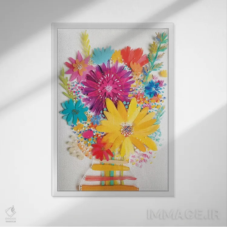 تابلو دکوراتیو دسته گل چهارم اثر اتاوی - نمای قابدار سفید