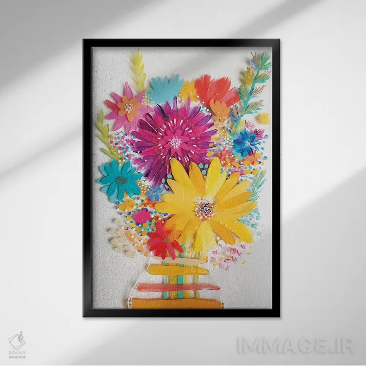 تابلو دکوراتیو دسته گل چهارم اثر اتاوی - نمای قابدار مشکی