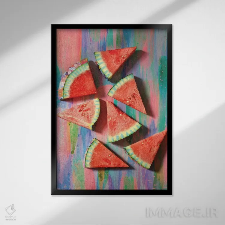 تابلو دکوراتیو هندوانه اول اثر اتاوی - نمای قابدار مشکی