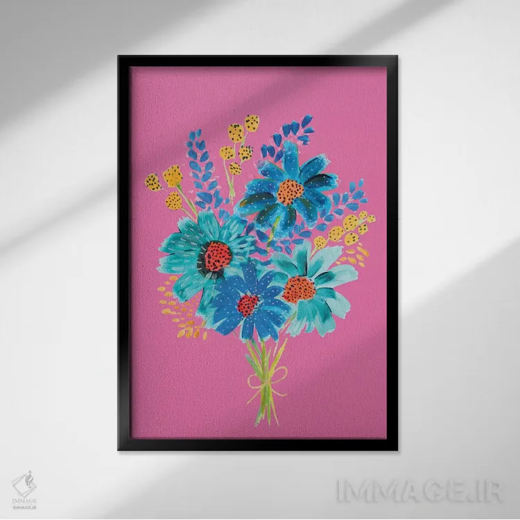 تابلو دکوراتیو دسته گل ششم اثر اتاوی - نمای قابدار مشکی