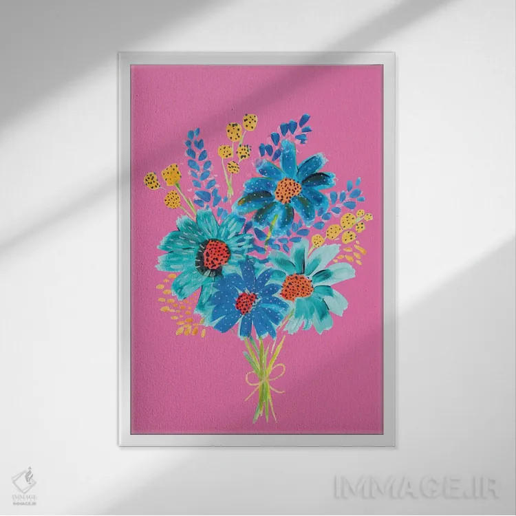 تابلو دکوراتیو دسته گل ششم اثر اتاوی - نمای قابدار سفید