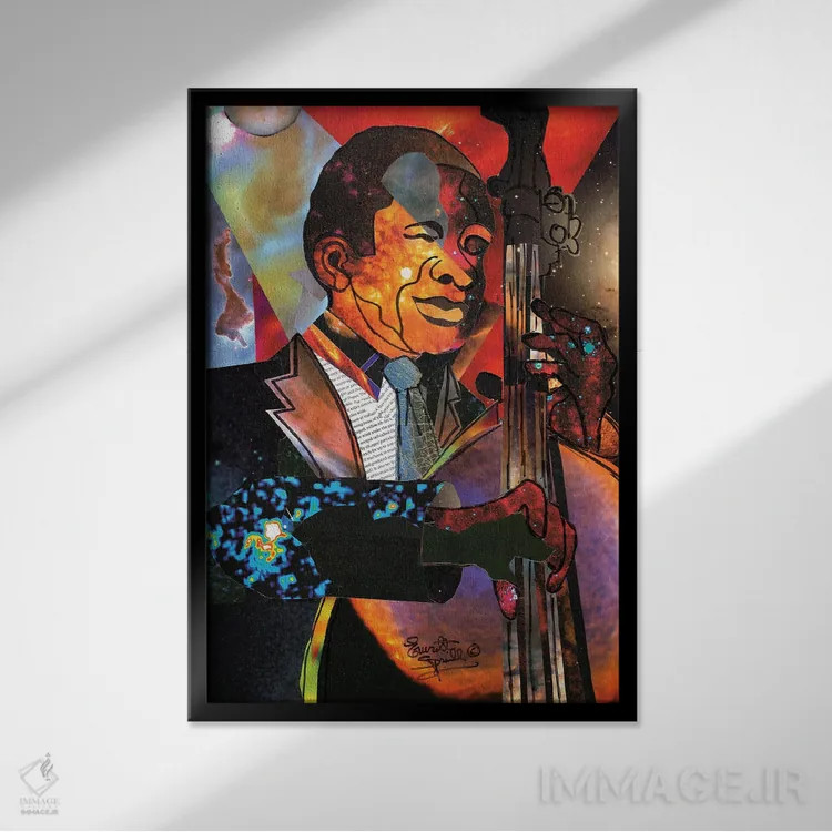 تابلو دکوراتیو نوازنده بیس فضایی اثر اورت اسپرویل - نمای قابدار مشکی