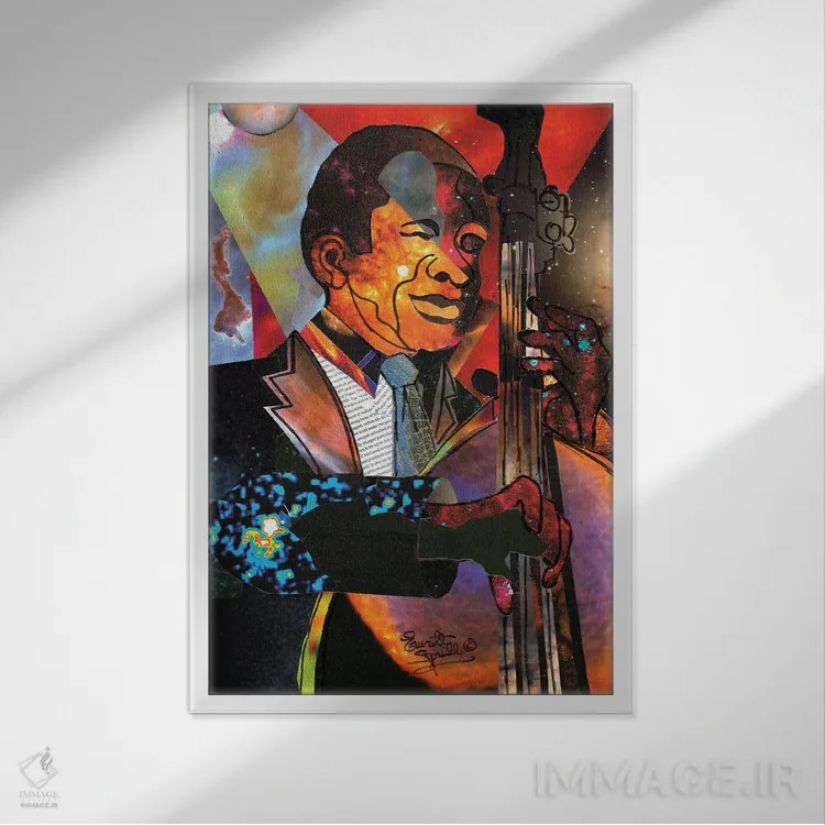 تابلو دکوراتیو نوازنده بیس فضایی اثر اورت اسپرویل - نمای قابدار سفید