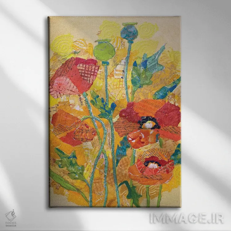 تابلو دکوراتیو کلاژ شقایق ۱ اثر الیزابت سن هیلر - نمای روبهرو روی دیوار