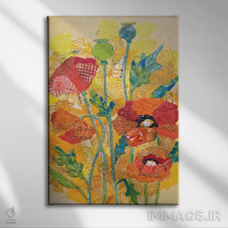 تابلو دکوراتیو کلاژ شقایق ۱ اثر الیزابت سن هیلر - نمای روبهرو روی دیوار