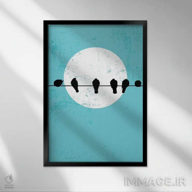 تابلو مینیمال پیکره های پرندگان اثر ادسون راموس - نمای قابدار مشکی