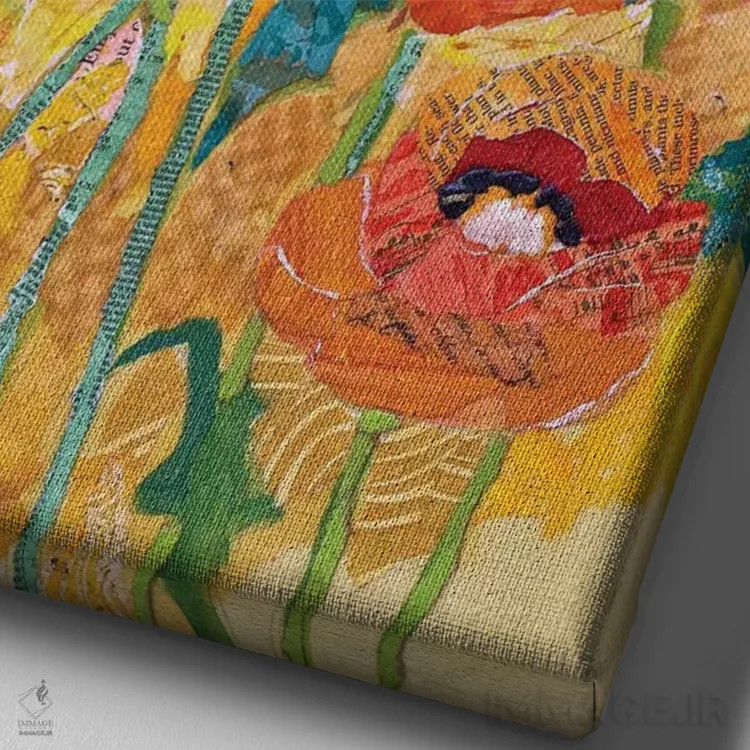 تابلو دکوراتیو کلاژ شقایق ۱ اثر الیزابت سن هیلر - نمای نزدیک بافت بوم