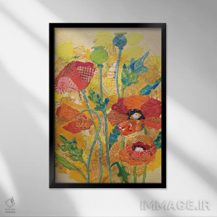 تابلو دکوراتیو کلاژ شقایق ۱ اثر الیزابت سن هیلر - نمای قابدار مشکی