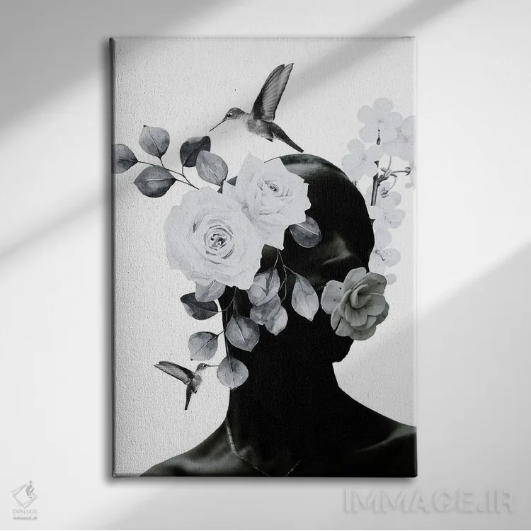 تابلو دکوراتیو کلاژ زیبایی سیاه اثر ادسون راموس - نمای روبهرو روی دیوار