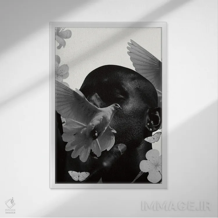 تابلو دکوراتیو کلاژ سوررئالیستی از انسان اثر ادسون راموس - نمای قابدار سفید