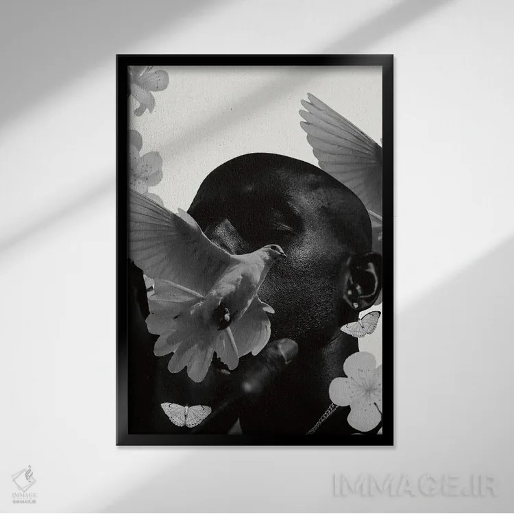 تابلو دکوراتیو کلاژ سوررئالیستی از انسان اثر ادسون راموس - نمای قابدار مشکی