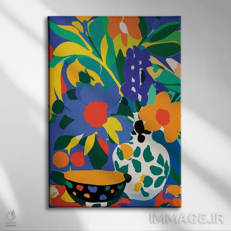 تابلو انتزاعی گلدان گل اثر ادسون راموس - نمای روبهرو روی دیوار