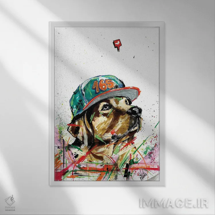 تابلو دکوراتیو سگ گلدن رتریور اثر ادسون راموس - نمای قابدار سفید