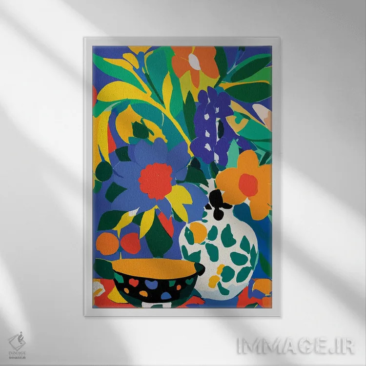 تابلو انتزاعی گلدان گل اثر ادسون راموس - نمای قابدار سفید