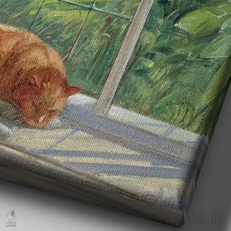 تابلو کلاسیک گربه خوابیده و پل چینی اثر تیموتی ایستون - نمای نزدیک بافت بوم