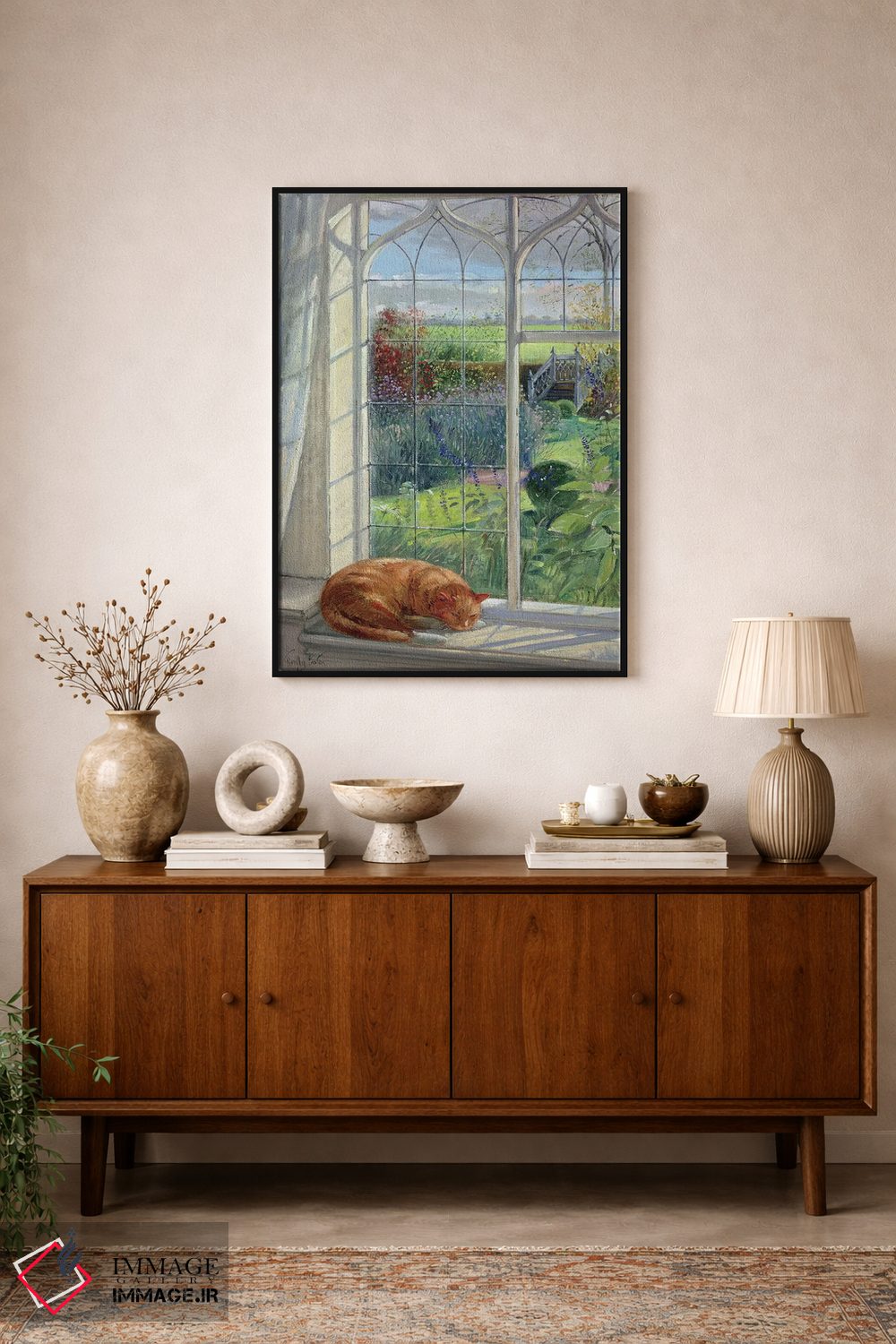 تابلو کلاسیک گربه خوابیده و پل چینی اثر تیموتی ایستون - D2B