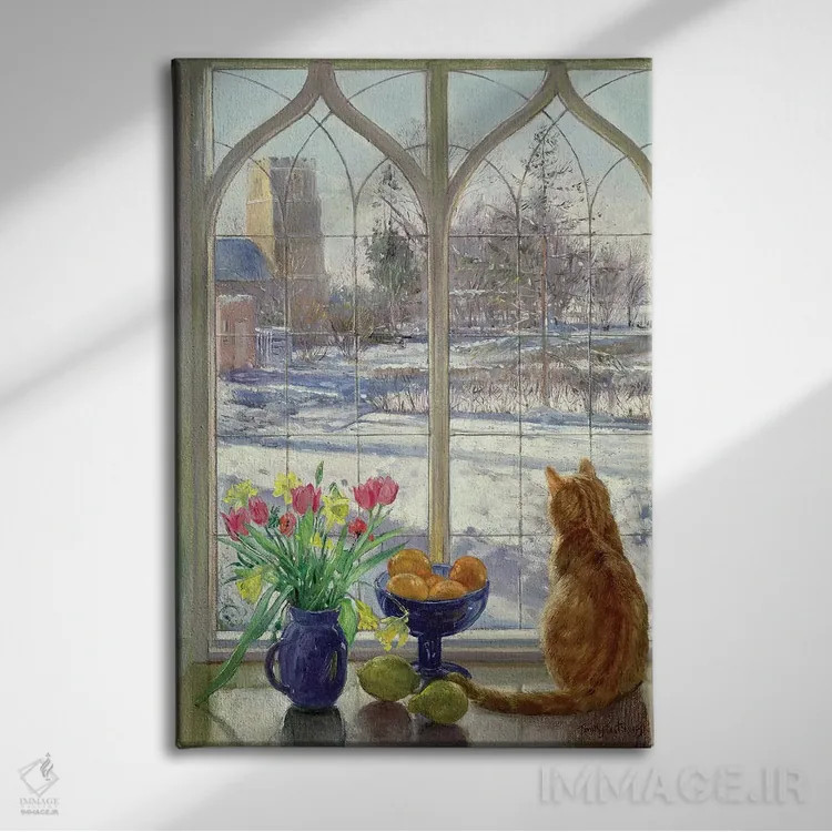 تابلو کلاسیک سایه های برف و گربه اثر تیموتی ایستون - نمای روبهرو روی دیوار