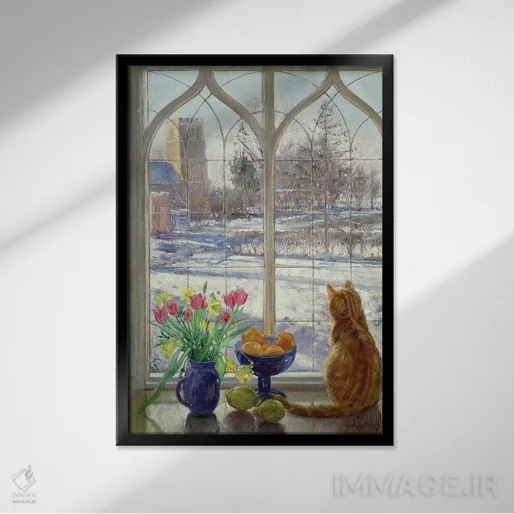 تابلو کلاسیک سایه های برف و گربه اثر تیموتی ایستون - نمای قابدار مشکی