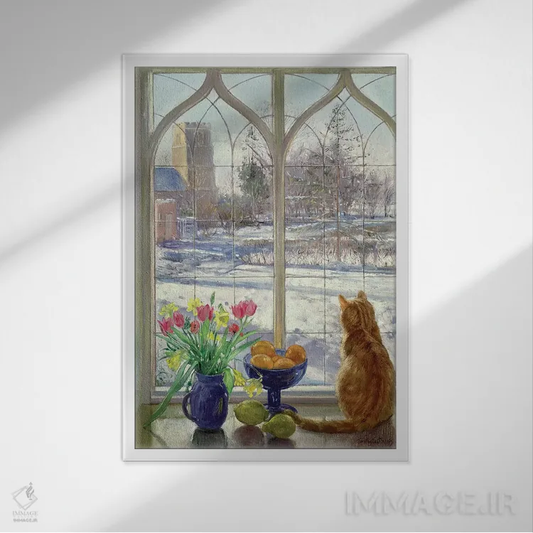 تابلو کلاسیک سایه های برف و گربه اثر تیموتی ایستون - نمای قابدار سفید