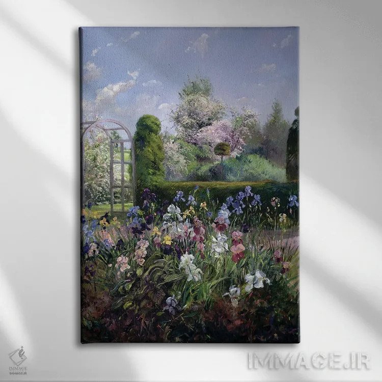 تابلو دکوراتیو زنبق ها در باغ رسمی، ۱۹۹۳ اثر تیموتی ایستون - نمای روبهرو روی دیوار