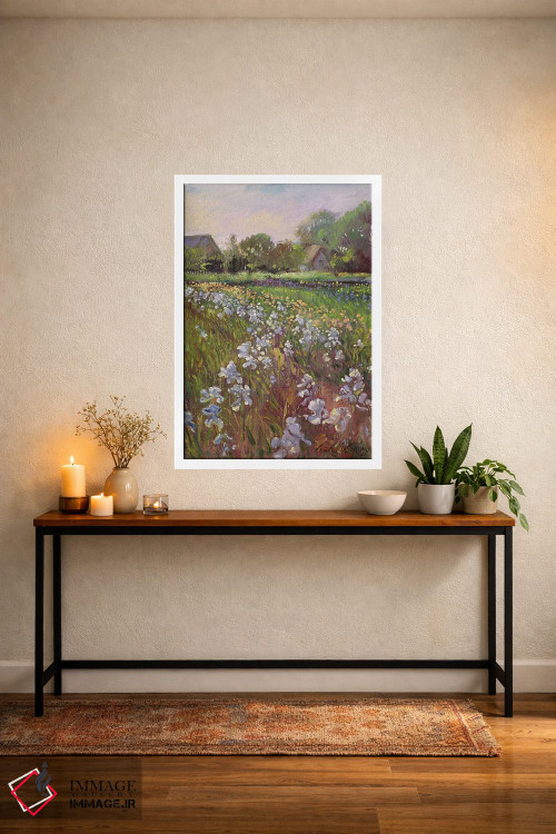 تابلو کلاسیک زنبق های سفید و خانه روستایی اثر تیموتی ایستون - D2W