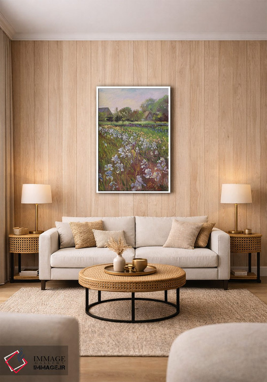 تابلو کلاسیک زنبق های سفید و خانه روستایی اثر تیموتی ایستون - D1W