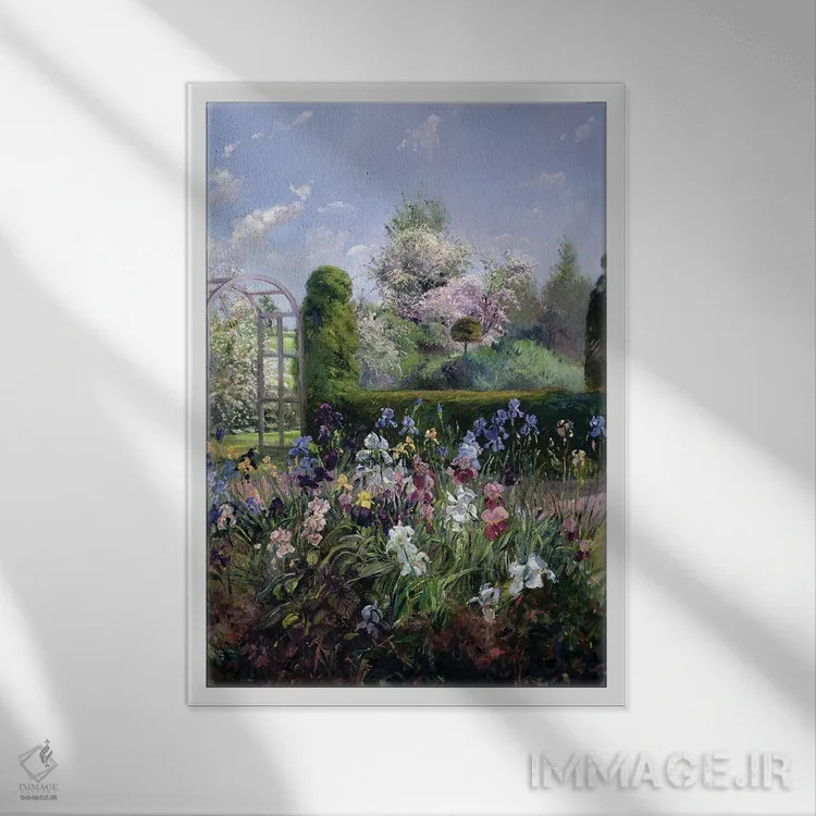 تابلو دکوراتیو زنبق ها در باغ رسمی، ۱۹۹۳ اثر تیموتی ایستون - نمای قابدار سفید