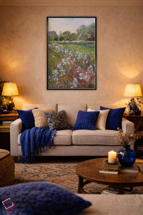 تابلو کلاسیک زنبق های سفید و خانه روستایی اثر تیموتی ایستون - D5B