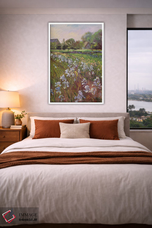 تابلو کلاسیک زنبق های سفید و خانه روستایی اثر تیموتی ایستون - D3W