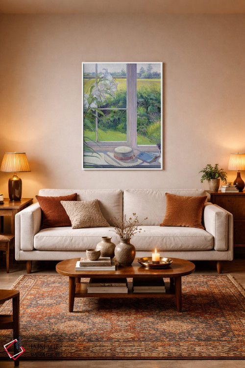 تابلو کلاسیک صندلی کنار پنجره و سوسن ، ۱۹۹۱ اثر تیموتی ایستون - D1W