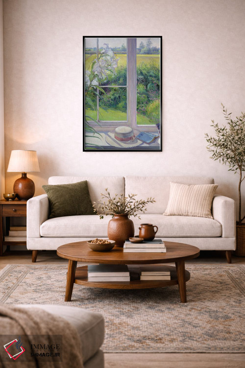 تابلو کلاسیک صندلی کنار پنجره و سوسن ، ۱۹۹۱ اثر تیموتی ایستون - D4B