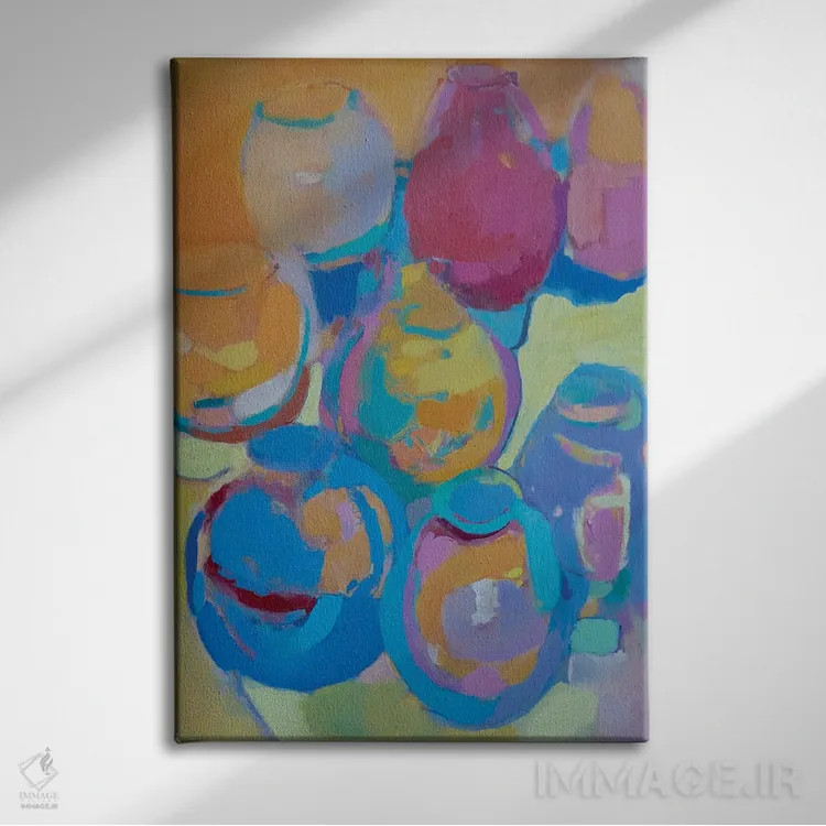 تابلو انتزاعی لیوان روی نور اثر النا شرایبمن - نمای روبهرو روی دیوار