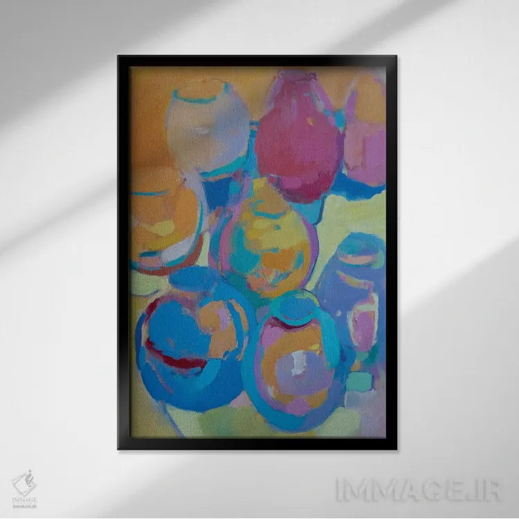 تابلو انتزاعی لیوان روی نور اثر النا شرایبمن - نمای قابدار مشکی