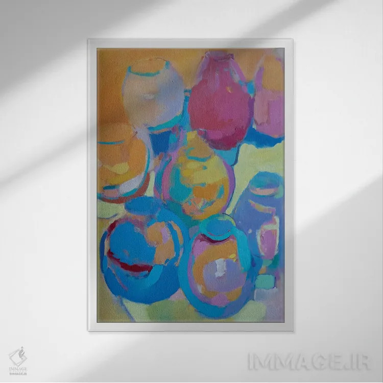 تابلو انتزاعی لیوان روی نور اثر النا شرایبمن - نمای قابدار سفید