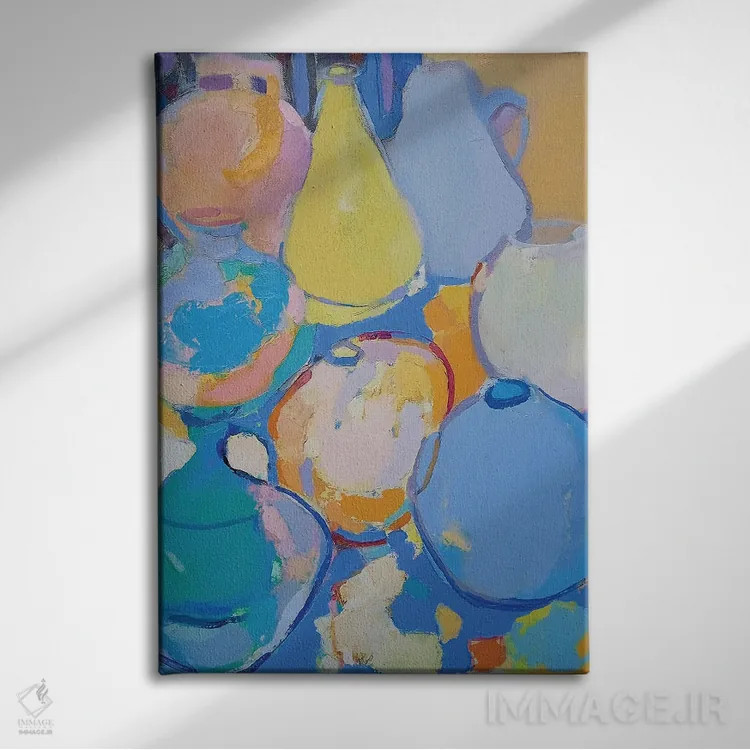 تابلو انتزاعی سبوی زرد اثر النا شرایبمن - نمای روبهرو روی دیوار