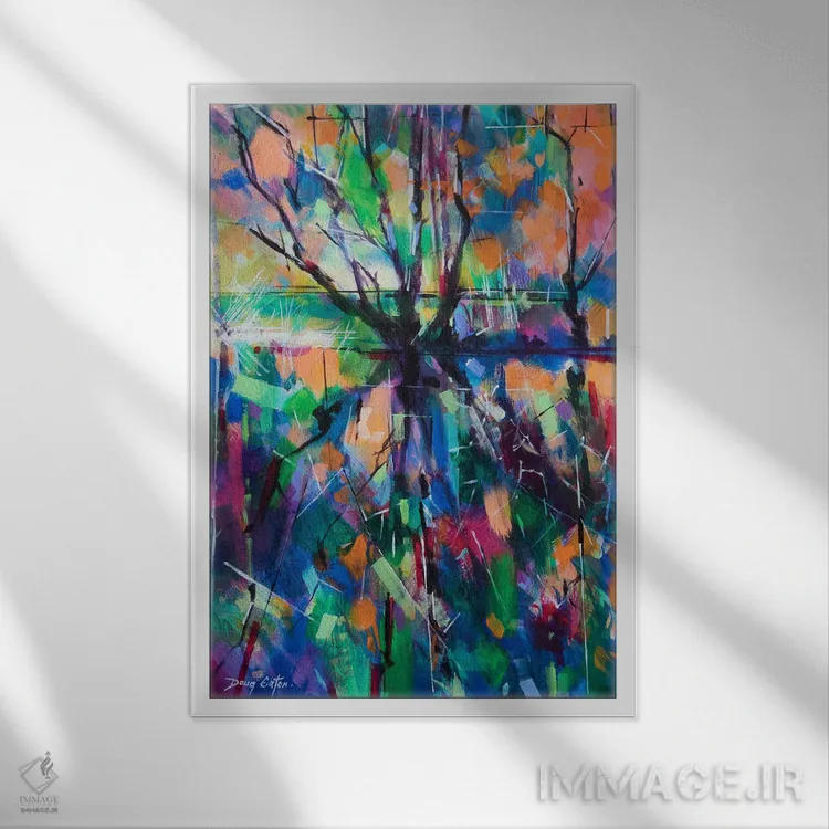 تابلو انتزاعی مدوکلیف پرجنب وجوش اثر داگ ایتون - نمای قابدار سفید