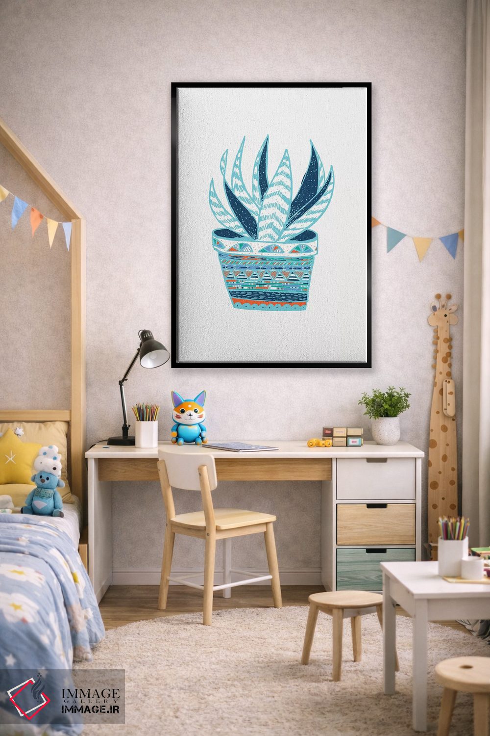 تابلو مدرن ساکولنت، آبی اثر اتاوی - D2B