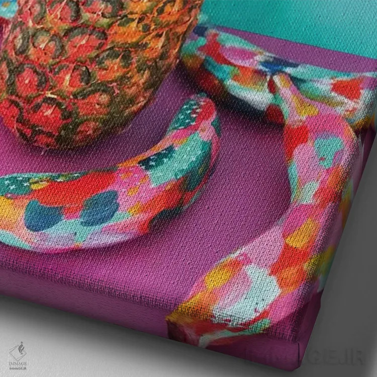 تابلو دکوراتیو آناناس و موز اثر اتاوی - نمای نزدیک بافت بوم