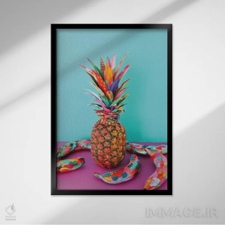 تابلو دکوراتیو آناناس و موز اثر اتاوی - نمای قابدار مشکی