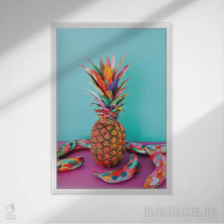 تابلو دکوراتیو آناناس و موز اثر اتاوی - نمای قابدار سفید