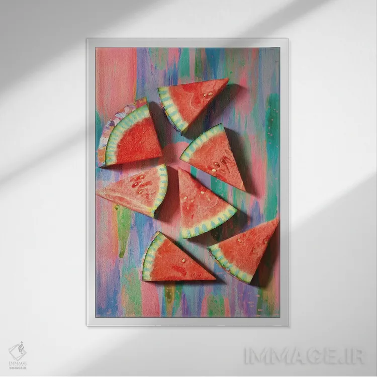 تابلو دکوراتیو هندوانه اول اثر اتاوی - نمای قابدار سفید