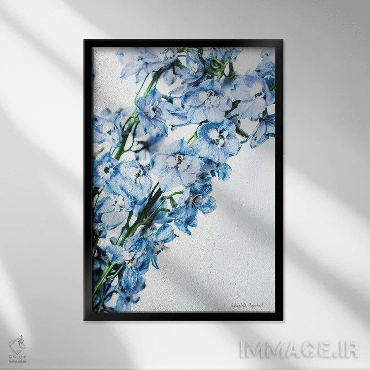 تابلو دکوراتیو دلفینیوم تازه چیده چهارم اثر الیزابت اورکهارت - نمای قابدار مشکی