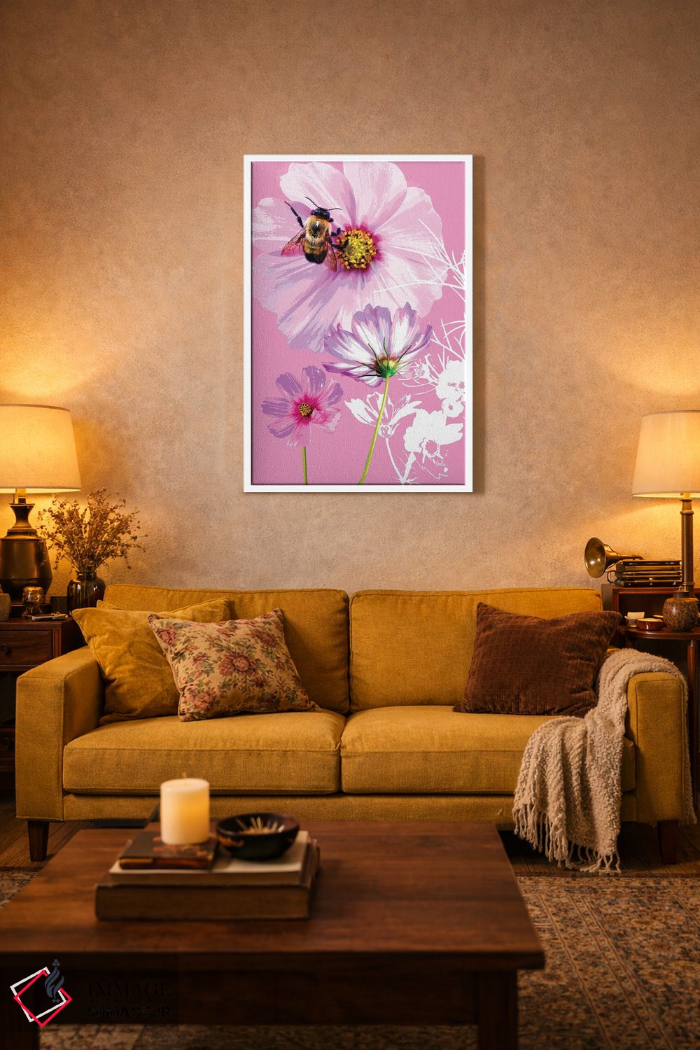 تابلو دکوراتیو زنبور روی گل کاسموس اثر اولیا دیزاینز - D2W
