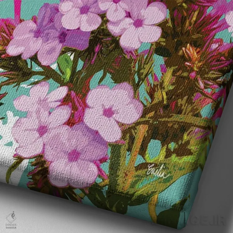 تابلو دکوراتیو پروانه اسکیپر روی گل فلوکس اثر اولیا دیزاینز - نمای نزدیک بافت بوم